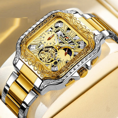Retro Square Carved Multifunctional Six-pin Men's Watch