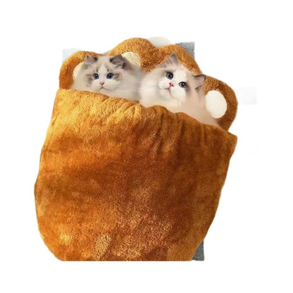 Winter Warm Cute Bear Paw Cat Bed Thickened House Semi-closed Cat Nest Large Space Washed Sleeping Bag Dog Pet Bed Pets Products