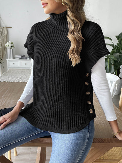 Fastener Decoration European And American Turtleneck Pullover Vest