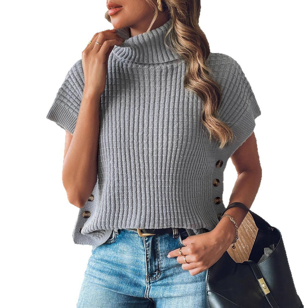 Fastener Decoration European And American Turtleneck Pullover Vest