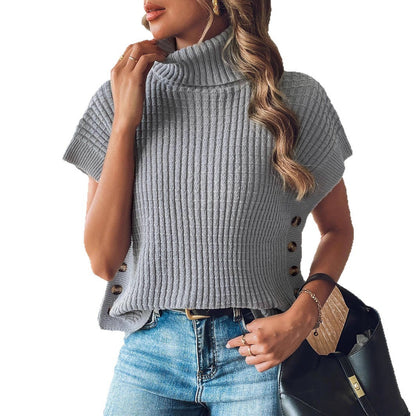Fastener Decoration European And American Turtleneck Pullover Vest