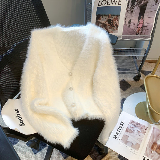 Idle Style Mohair Sweater Furry Coat Top