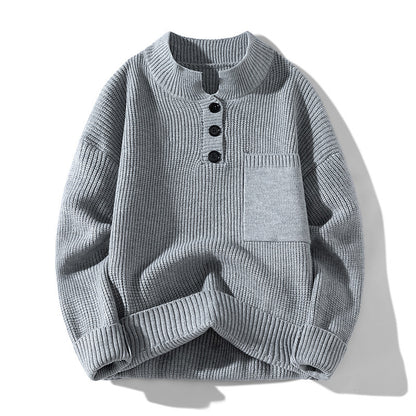 Women's Solid Color Versatile Half Turtleneck Button Sweater