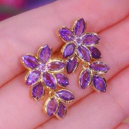 Popular Micro Inlaid Zircon Flower Tassel Earrings Personality