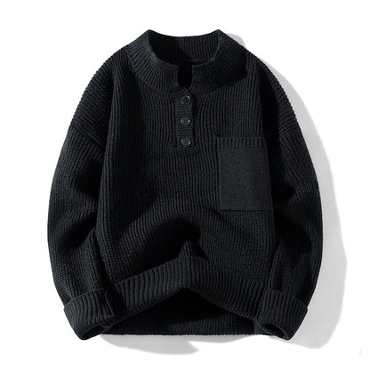 Women's Solid Color Versatile Half Turtleneck Button Sweater