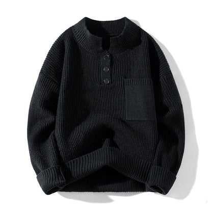 Women's Solid Color Versatile Half Turtleneck Button Sweater