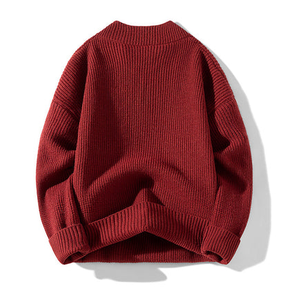 Women's Solid Color Versatile Half Turtleneck Button Sweater