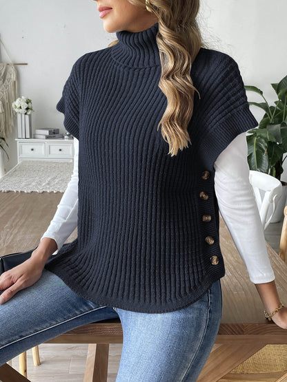 Fastener Decoration European And American Turtleneck Pullover Vest